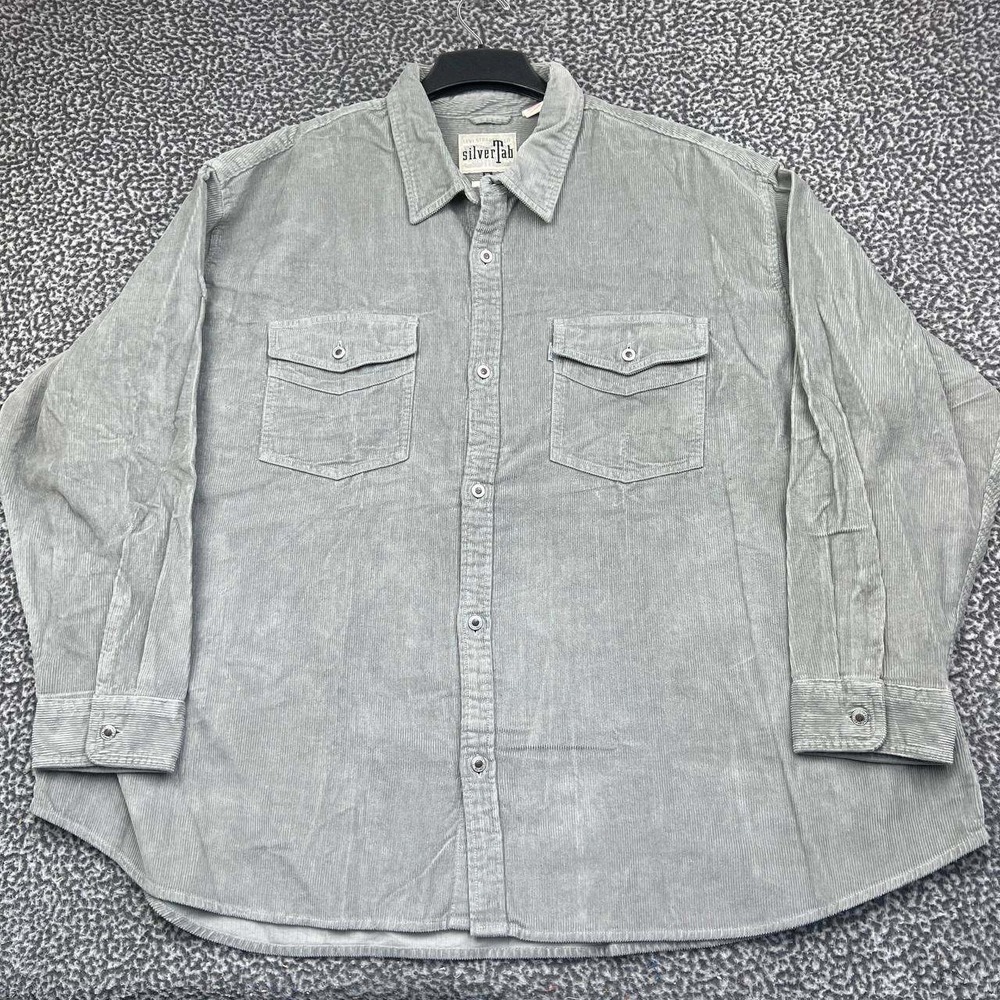 Levis SilverTab Button Up Shirt Men 3XL Loose Fit Corduroy Gray Long Sleeve
